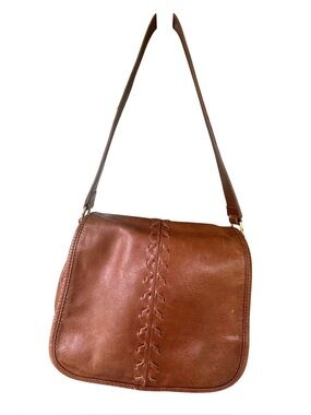 Hobo Brown Leather Messenger Shoulder Bag Bohemian Aztec Medium Size
